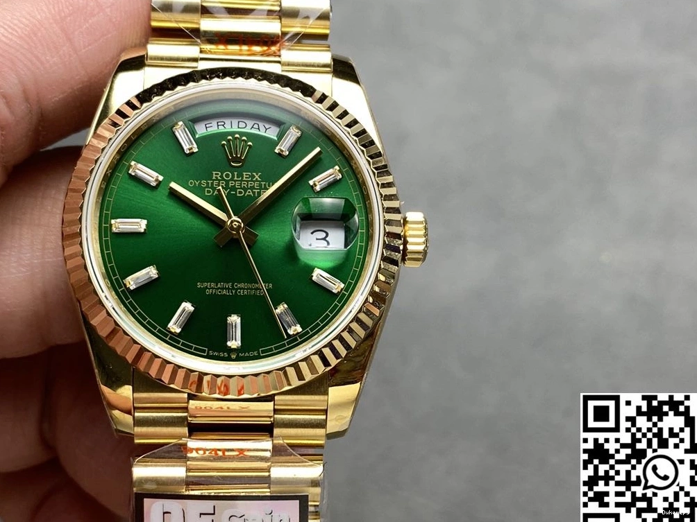 Rolex Dial Date Day Yellow QF M128238-0130 Green 36mm Steel SmoothTexture 1000 Factory v5 Tungsten Gold 0724